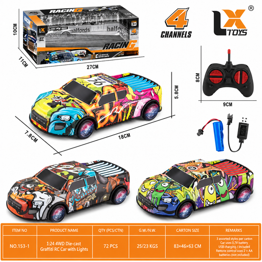 1:24 Scale 4-Channel Alloy Pickup Truck with Graffiti Design, Lights, and Remote Control
