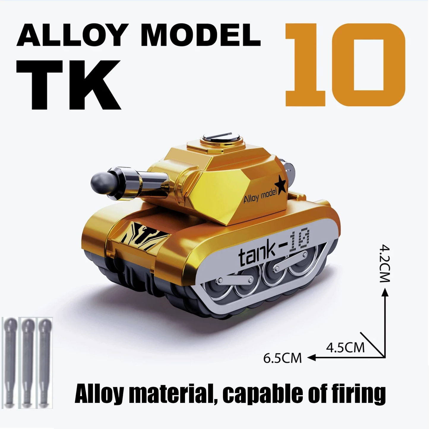 Alloy Pull-Back Tank Toy, Firing Bullet Shooting Tank for Kids