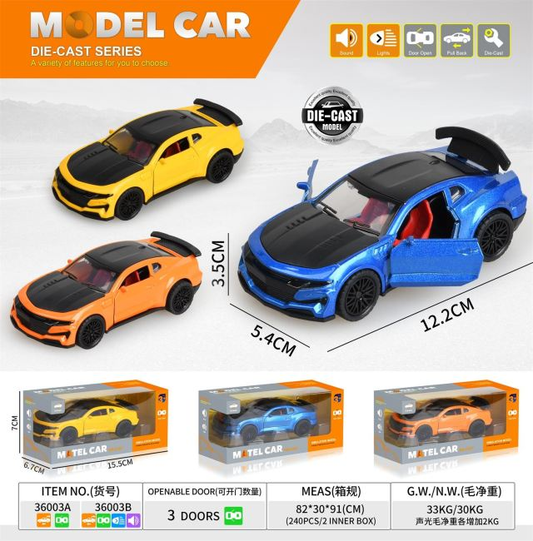 Die-cast Alloy Pull-Back Sports Car Model with Three Opening Doors (1:36 Scale)